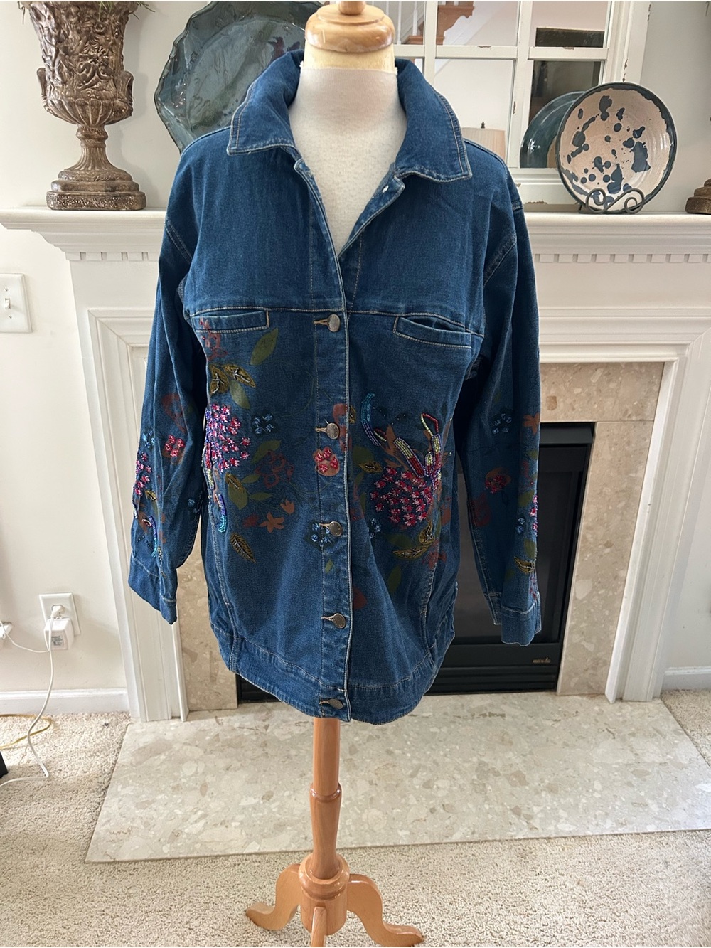 Susan Graver Blue Embroidered Denim Jacket